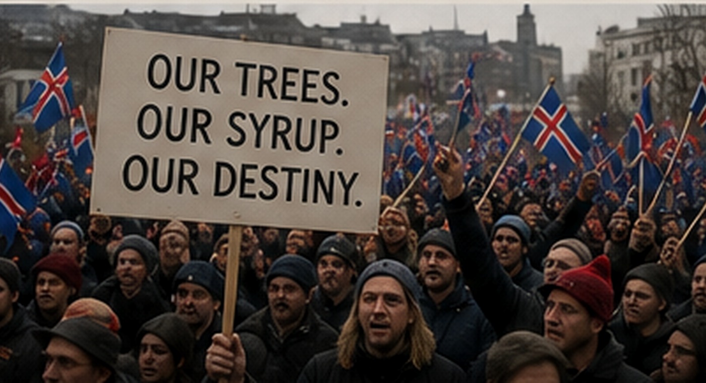 AI-generated crowd supporting syrup sovereignty